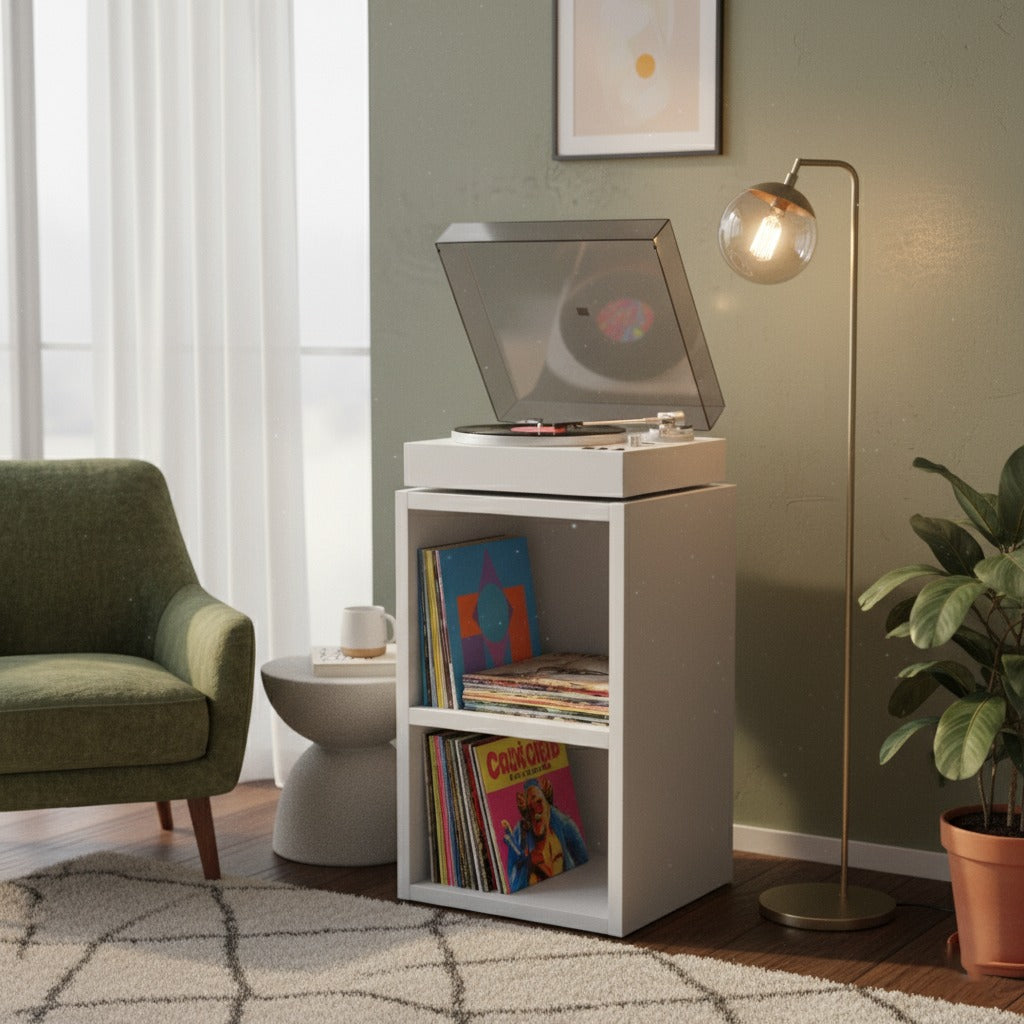 Compact Record Player Stand with Vinyl Storage – 40 cm Turntable Stand & LP Organizer