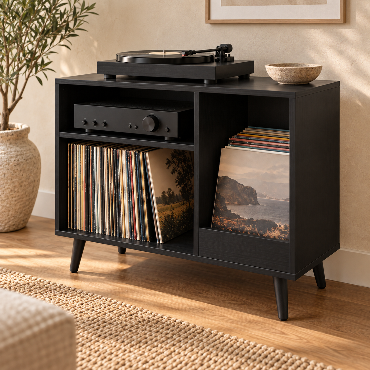Record Player Stand with Vinyl Storage – 60 cm Turntable Stand & LP Organizer