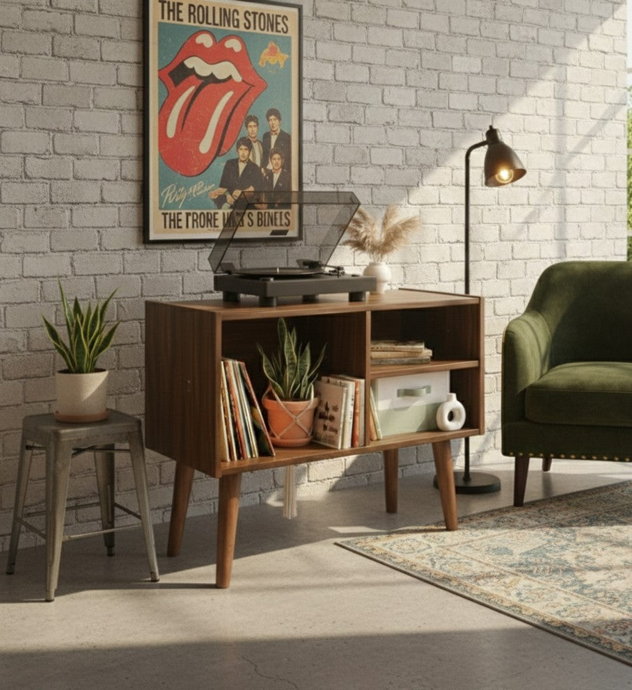 Record Player Stand with Vinyl Storage – Turntable Cabinet & LP Organizer
