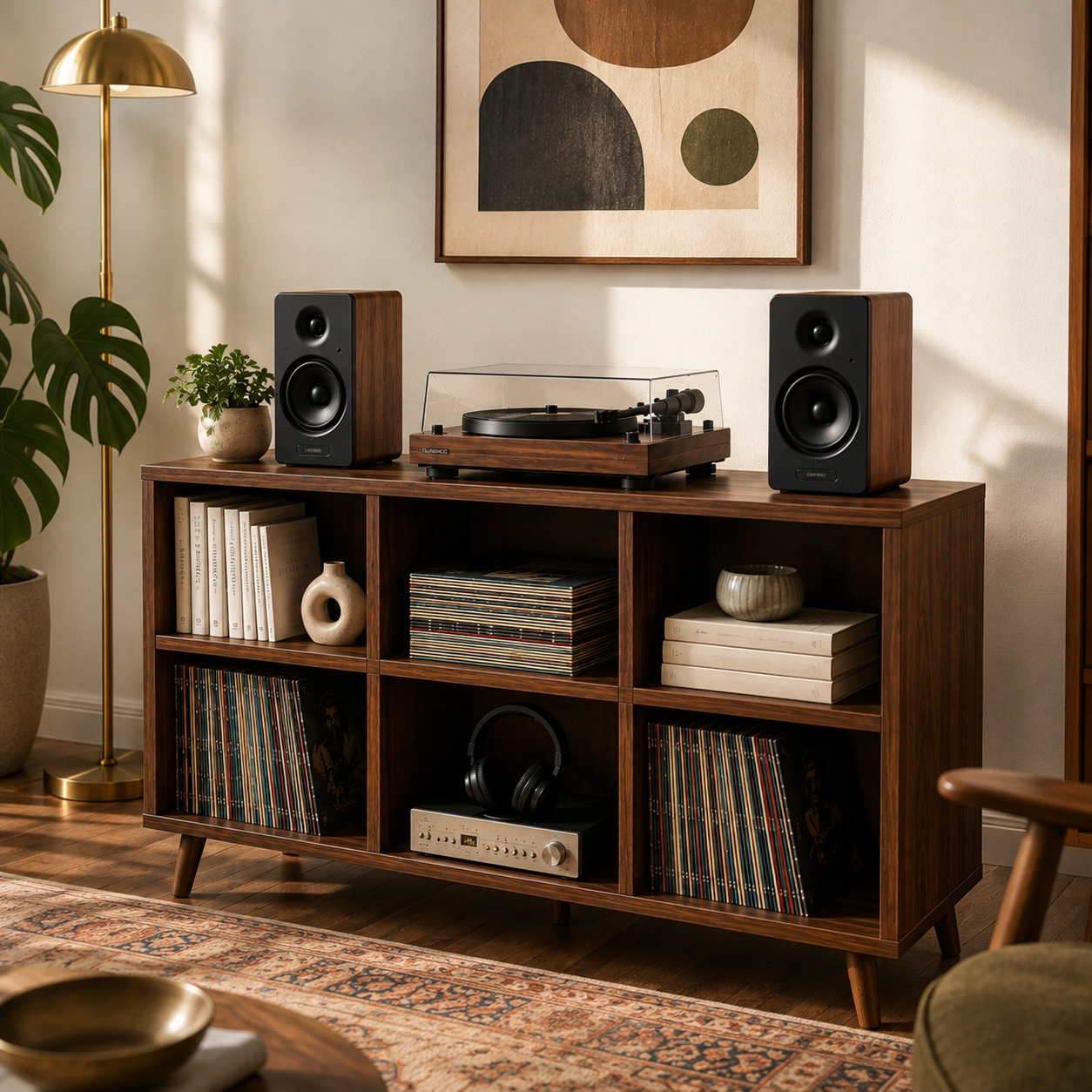 Tall Record Player Stand with Vinyl Storage – Turntable Stand & LP Organizer