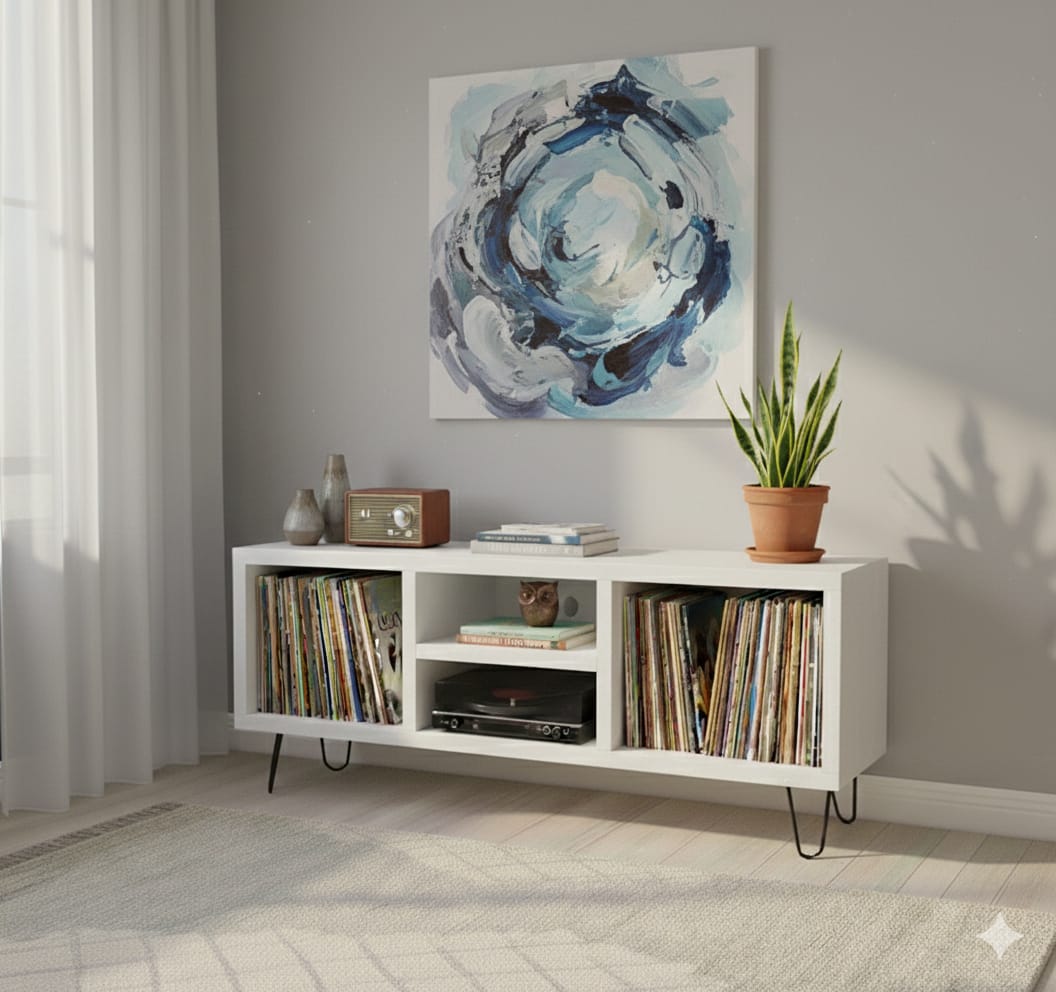 Modern Record Player Stand with Vinyl Storage – Turntable Table & LP Organizer