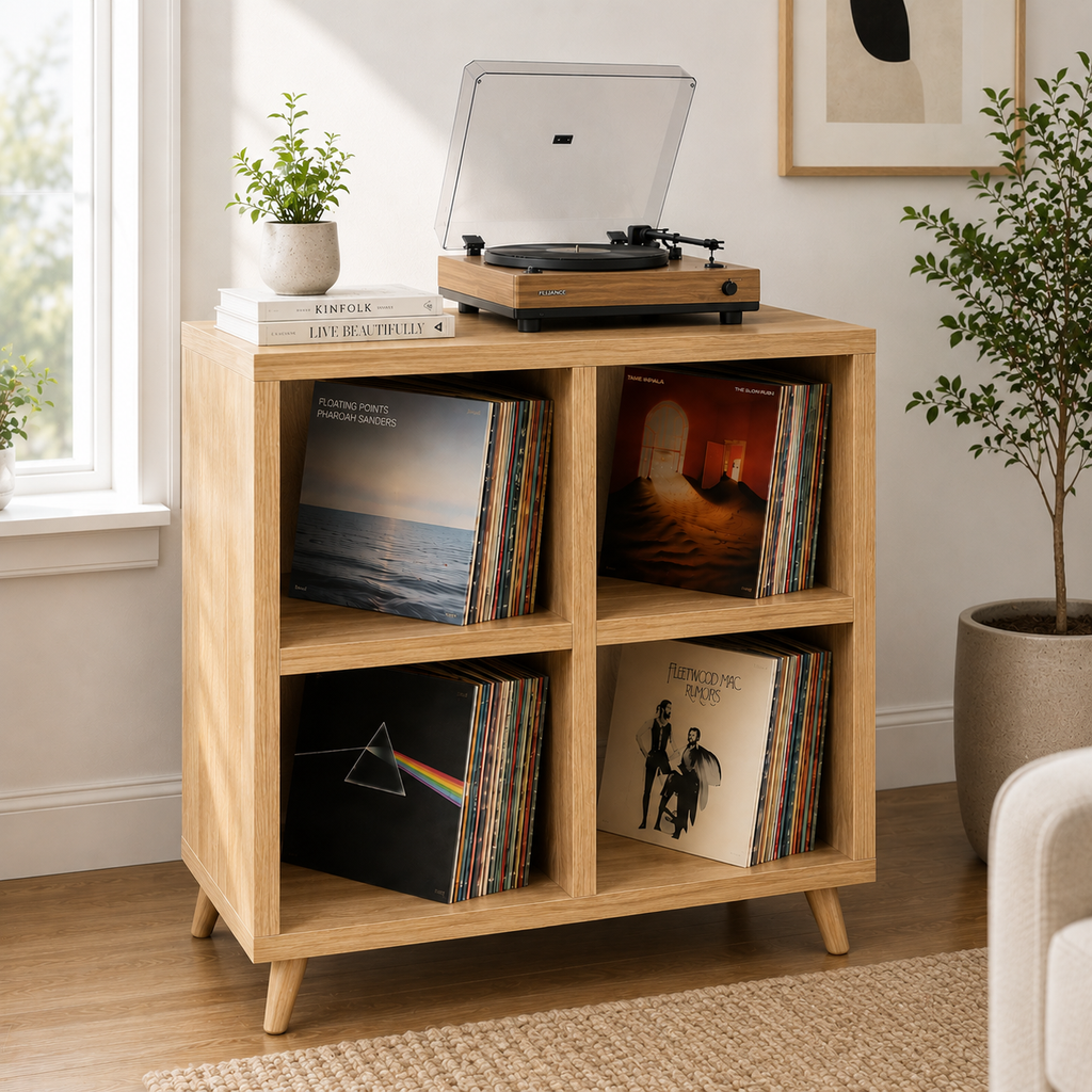 Tall Record Player Stand with Vinyl Storage – Turntable Stand & LP Organizer