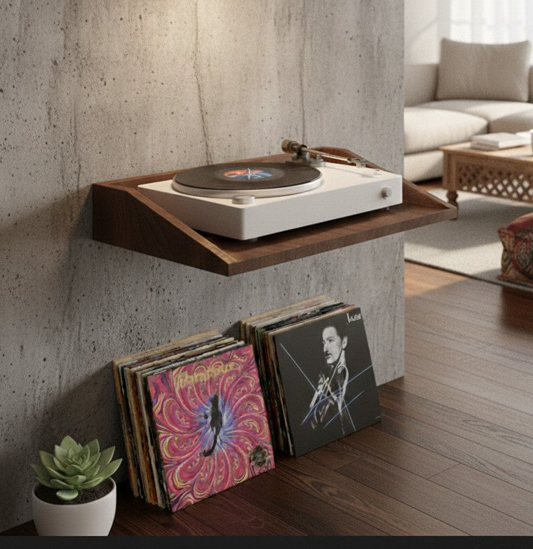 レコードプレーヤー・プロジェクター・音響機器用カスタムMDFフローティングウォールシェルフ – モダンな省スペースディスプレイ