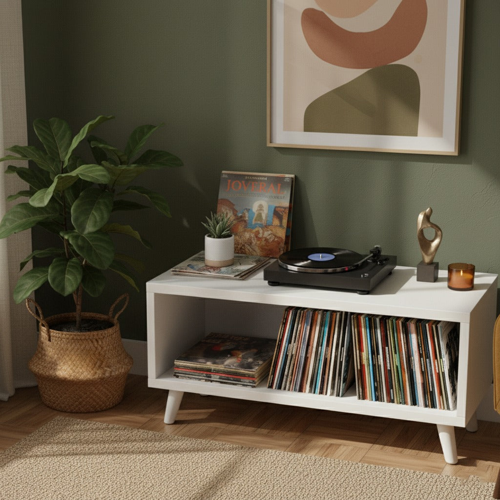 レコードプレーヤー用ロープロファイルスタンド（レコード収納付き）– ターンテーブル台＆LP収納ラック