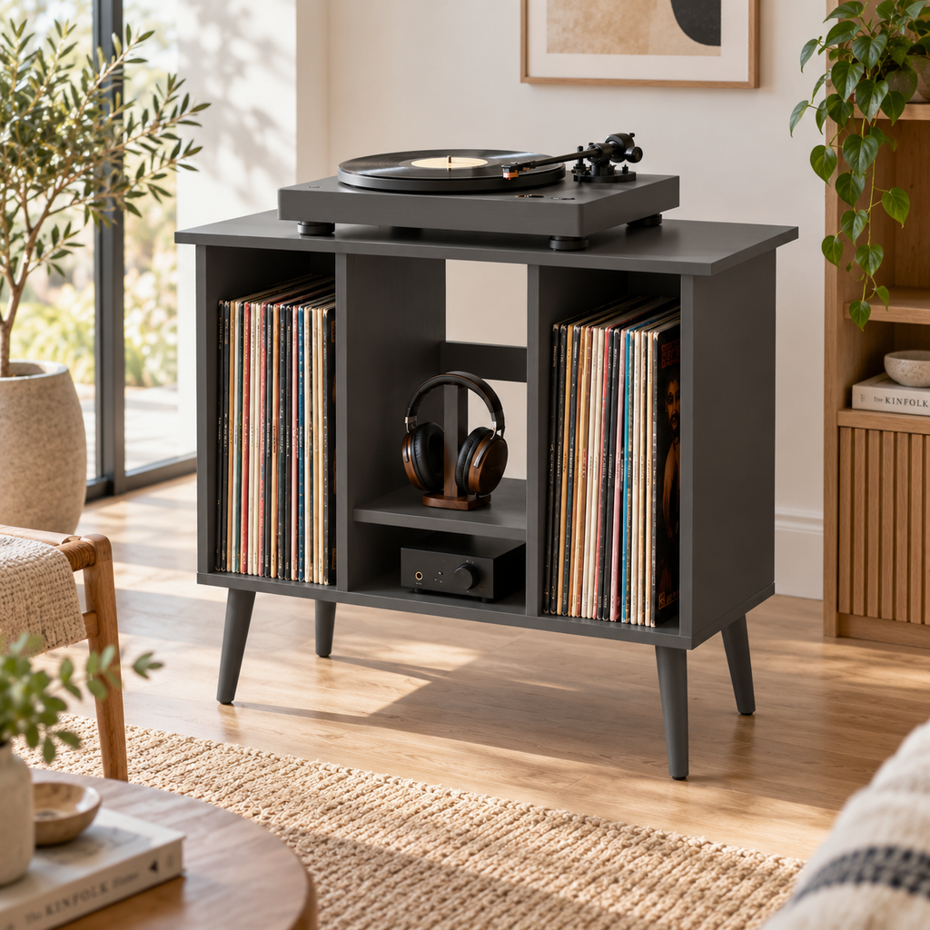 55 cm Record Player Stand with Vinyl Storage – Compact Turntable Stand & LP Organizer