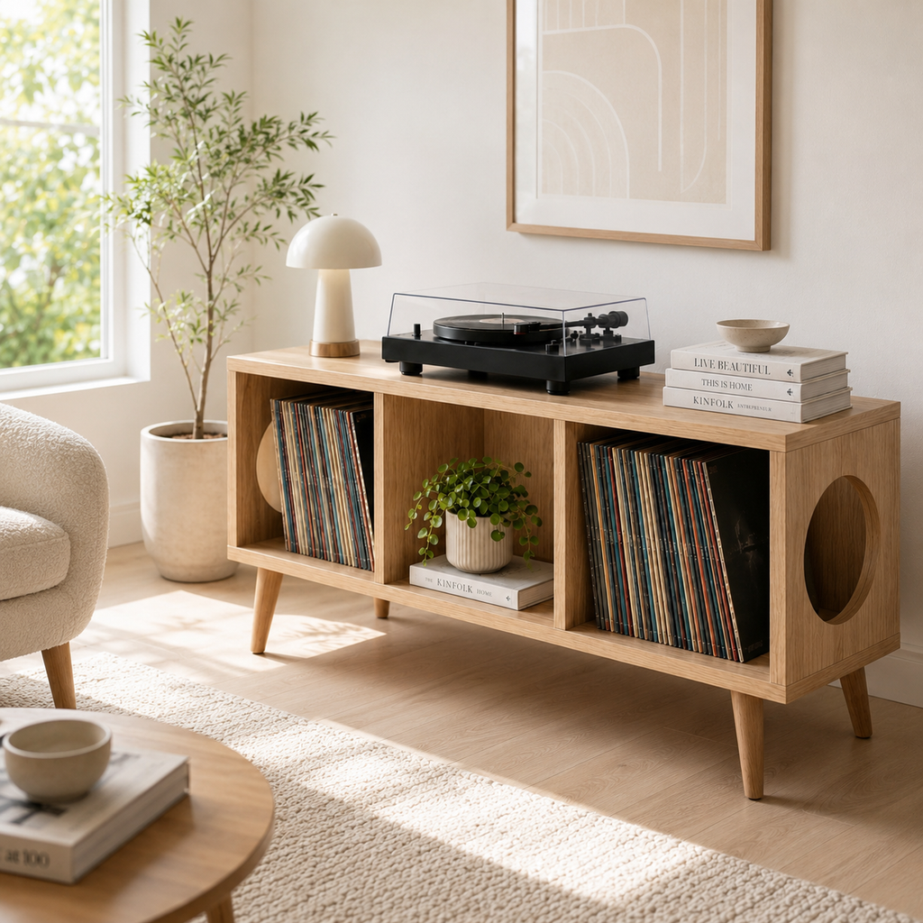 Compact Record Player Stand with Vinyl Storage – Turntable Stand & LP Organizer