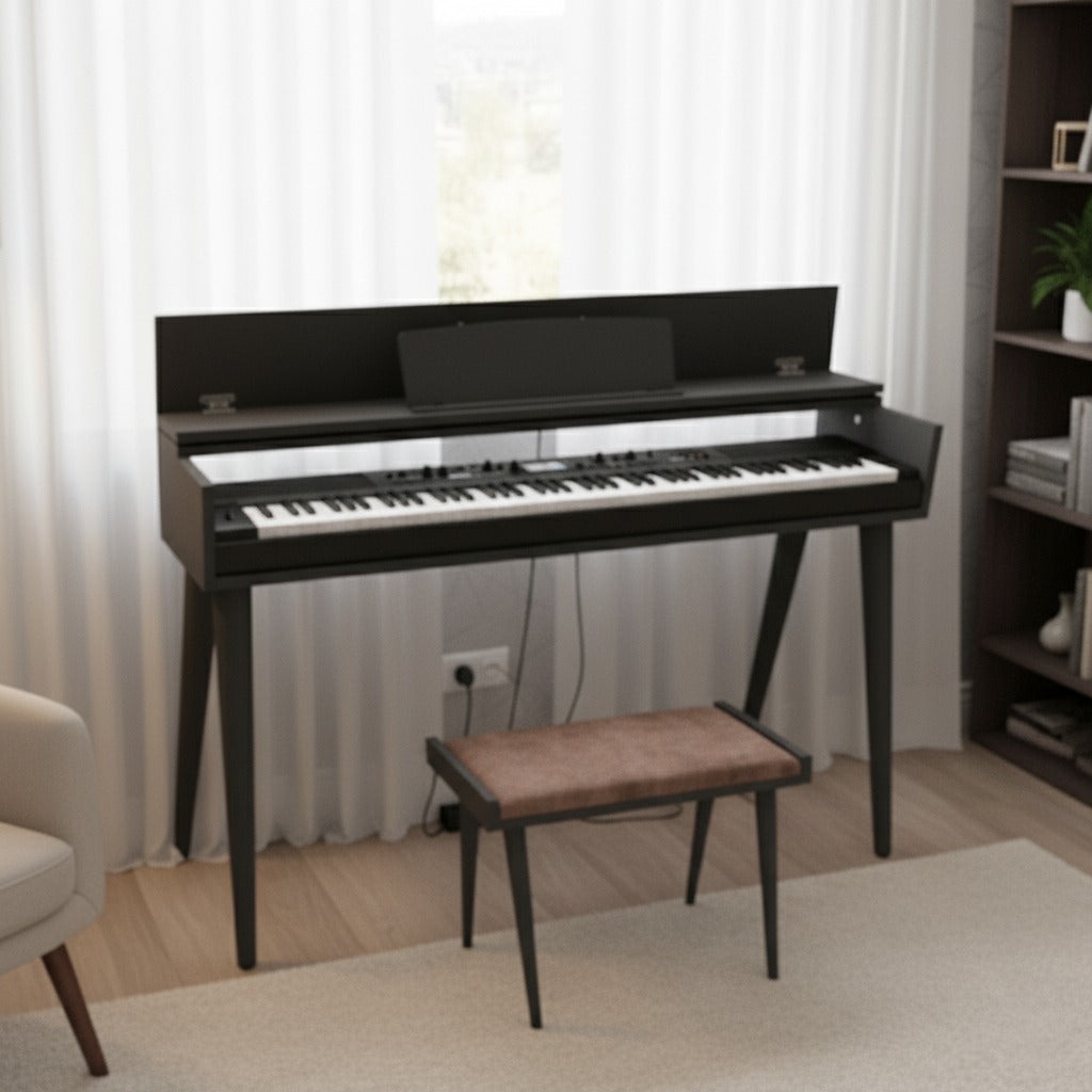 Custom Piano Stand, Digital Piano Stand, Keyboard Stand, MIDI Keyboard Desk, 88 Key Piano Furniture, Modern Walnut Music Stand, MDF Hasan