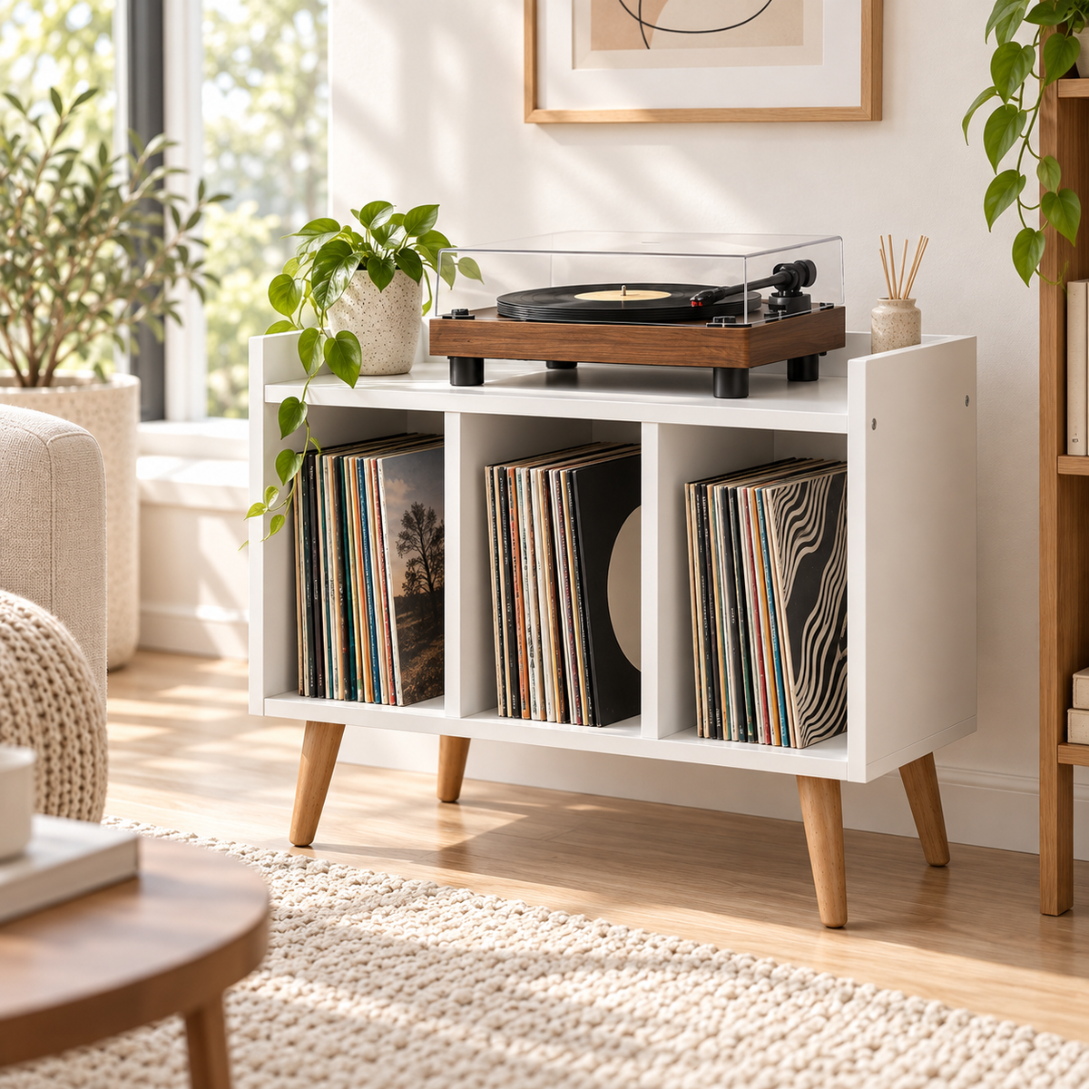 Compact Record Player Stand with Vinyl Storage – 60 cm Turntable Cabinet