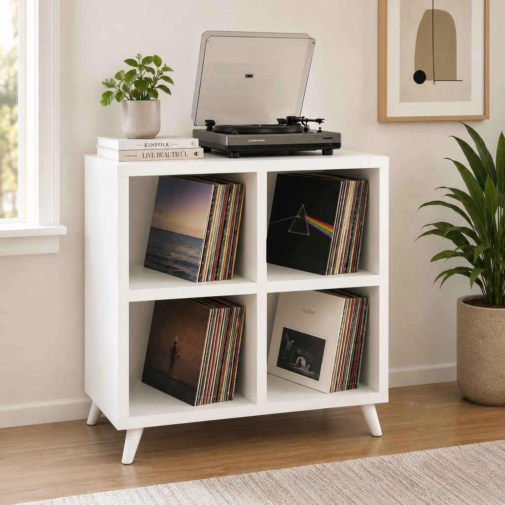 Tall Record Player Stand with Vinyl Storage – Turntable Stand & LP Organizer
