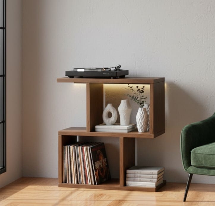 Compact Record Player Stand with Vinyl Storage – 55 cm Turntable Stand & LP Organizer