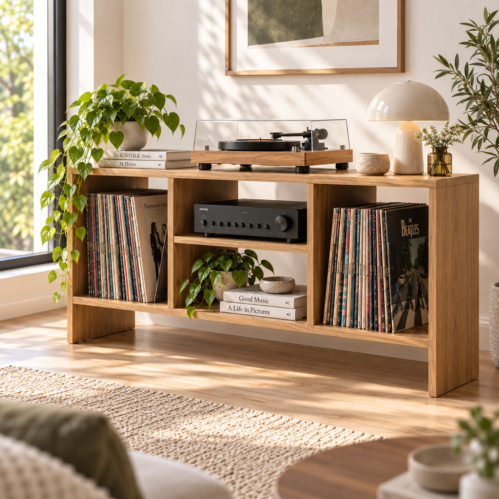 Record Player Stand with Vinyl Storage – Turntable Stand & LP Organizer