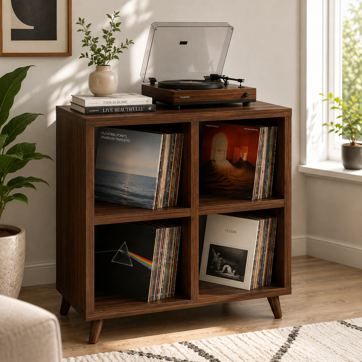 Tall Record Player Stand with Vinyl Storage – Turntable Stand & LP Organizer