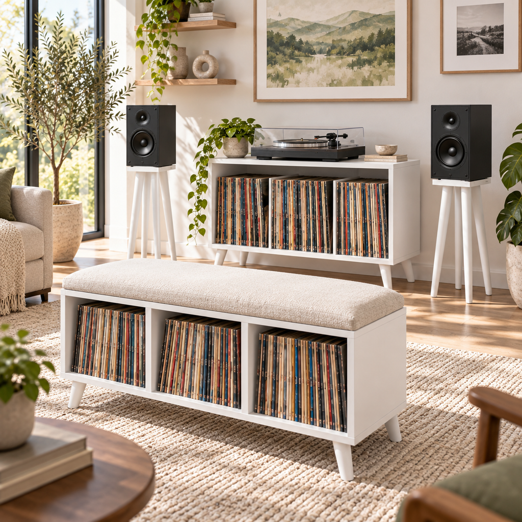 Custom Listening Room Furniture, Record Player Stand, Vinyl Storage Cabinet, Mid Century Modern Audio Console, Hi Fi Furniture