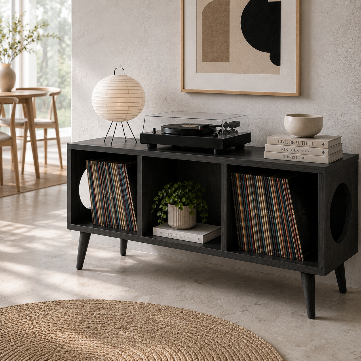 Compact Record Player Stand with Vinyl Storage – Turntable Stand & LP Organizer