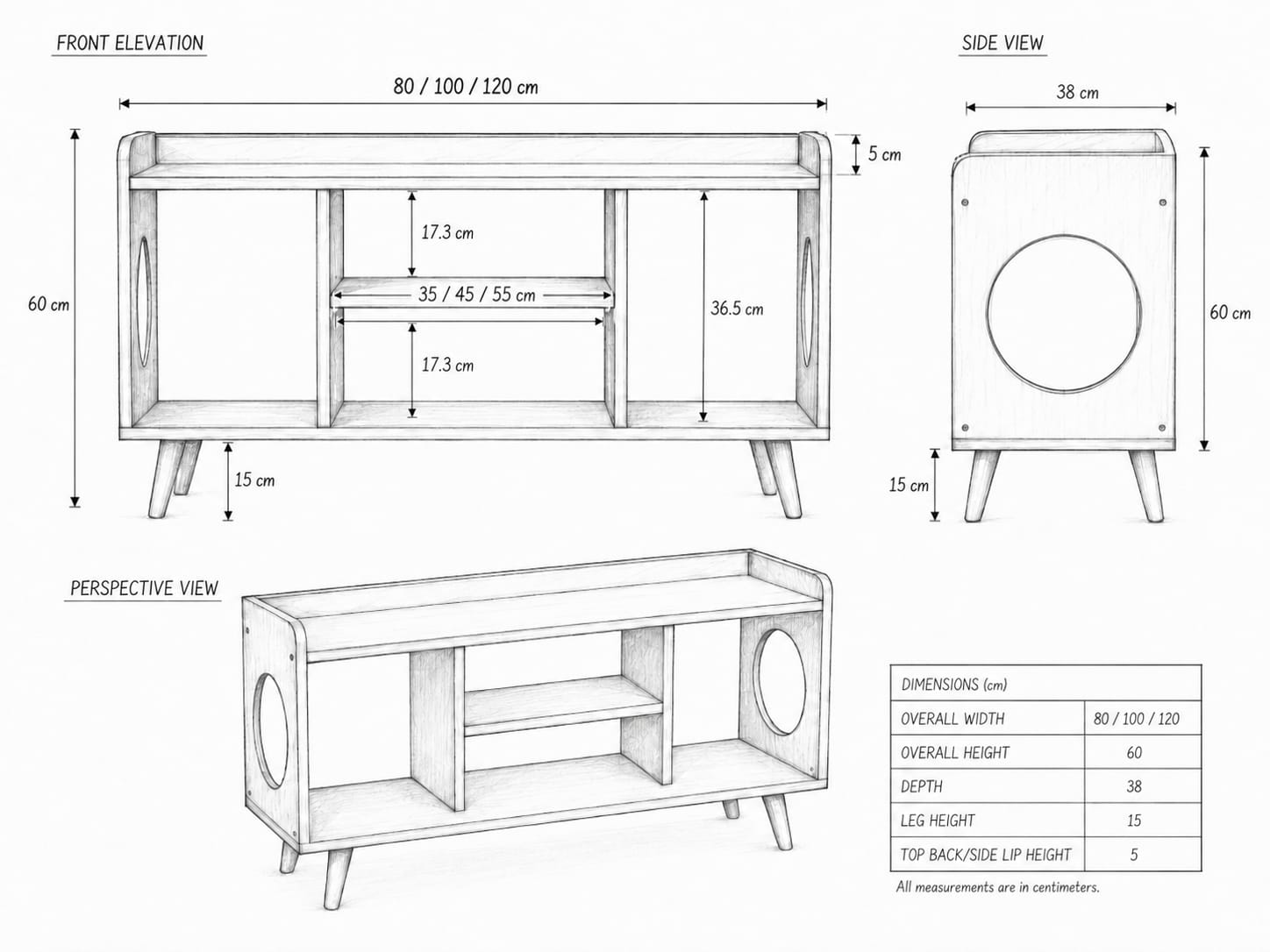 Mid-Century Record Player Table – Turntable Stand with Vinyl Storage & LP Organizer