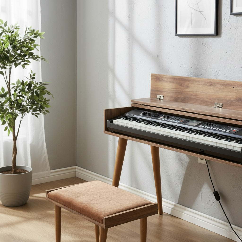 Custom Piano Stand, Digital Piano Stand, Keyboard Stand, MIDI Keyboard Desk, 88 Key Piano Furniture, Modern Walnut Music Stand, MDF Hasan