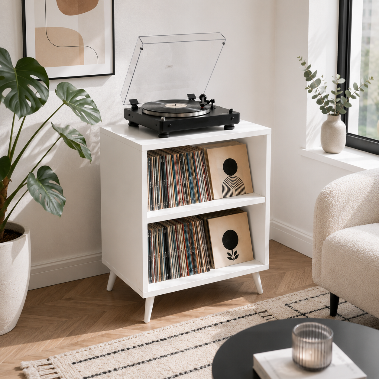 Tall Record Player Stand with Vinyl Storage – Modern Turntable Stand & LP Organizer