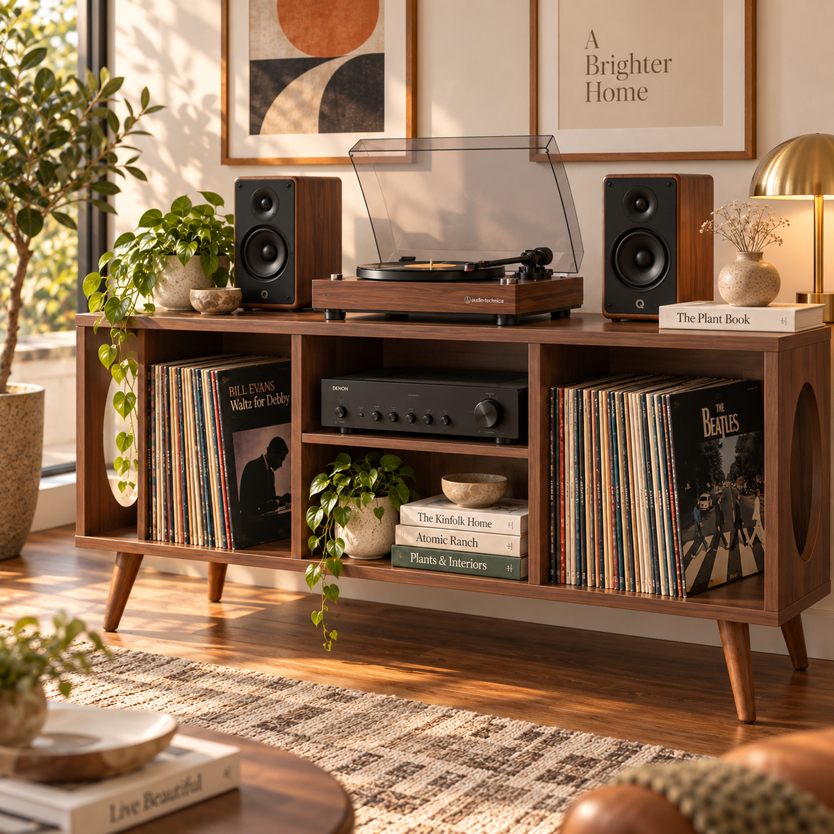 Vinyl Record Storage Console & Turntable Stand | LP Cabinet