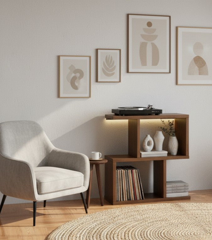 Compact Record Player Stand with Vinyl Storage – 55 cm Turntable Stand & LP Organizer