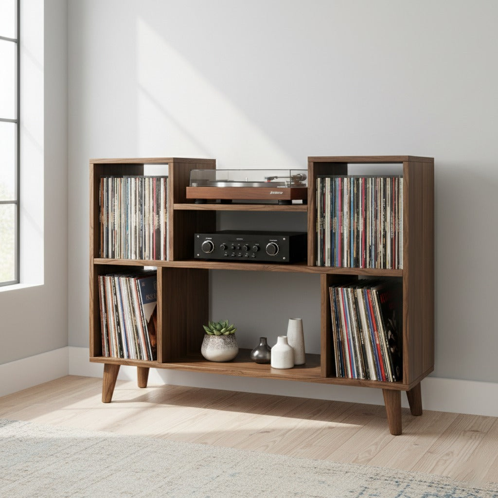 Tall Record Player Stand with Vinyl Storage – Turntable Cabinet & LP Organizer
