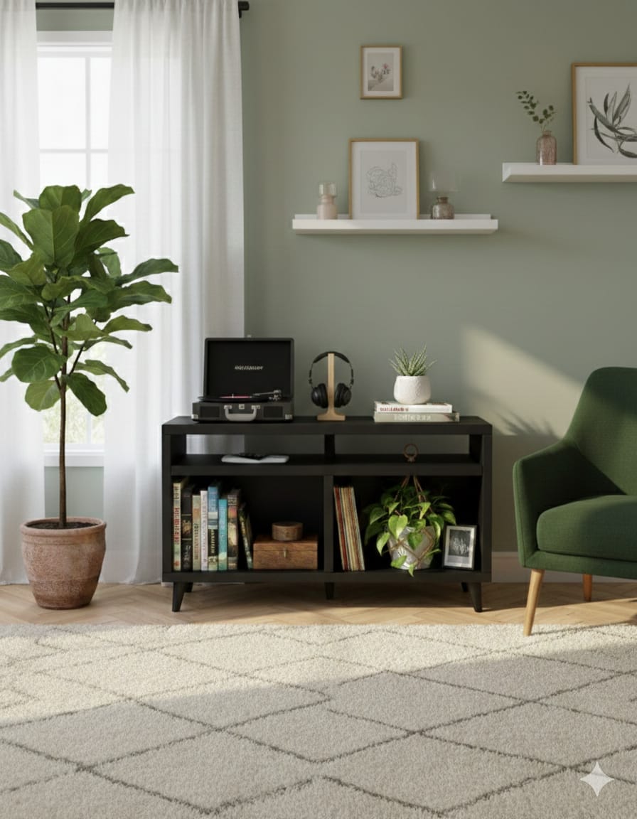 Modern Record Player Stand with Vinyl Storage – Turntable Table & LP Organizer
