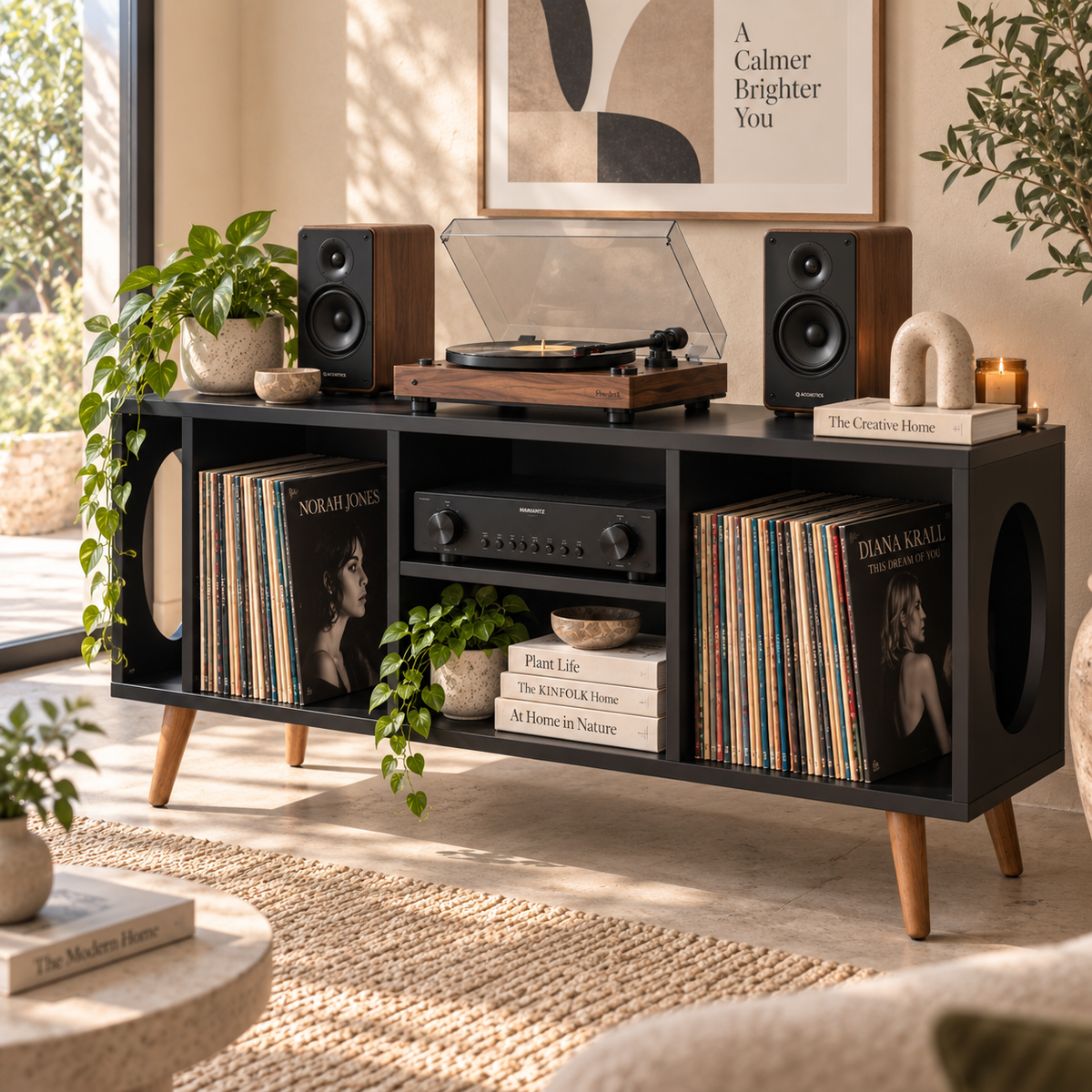 Vinyl Record Storage Console & Turntable Stand | LP Cabinet