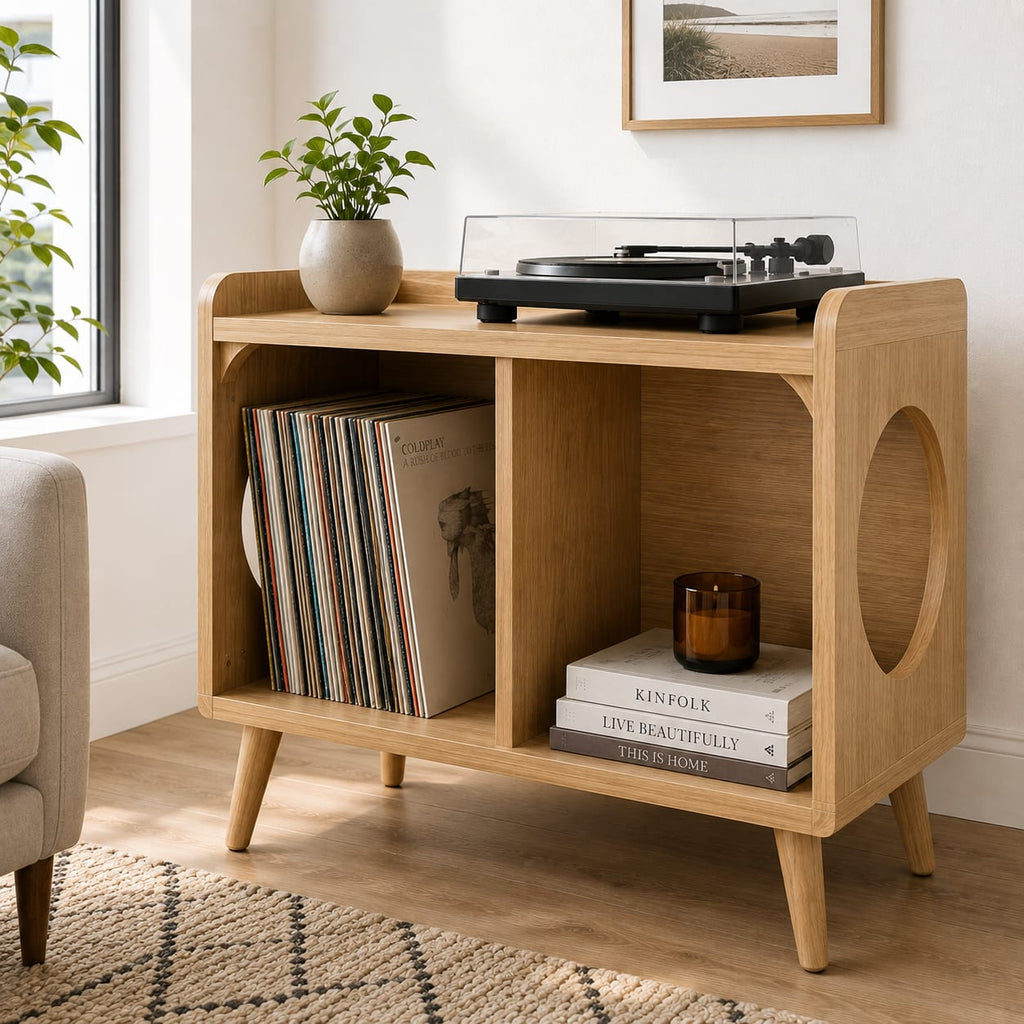 Mid-Century Record Player Stand with Vinyl Storage – 60 cm Turntable Stand & LP Organizer
