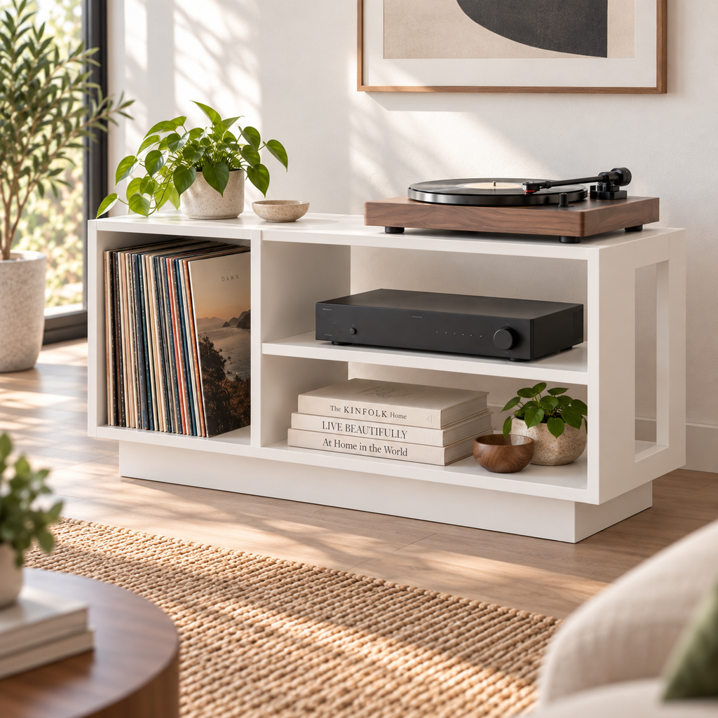 Record Player Stand with Vinyl Storage – Turntable Stand & LP Organizer