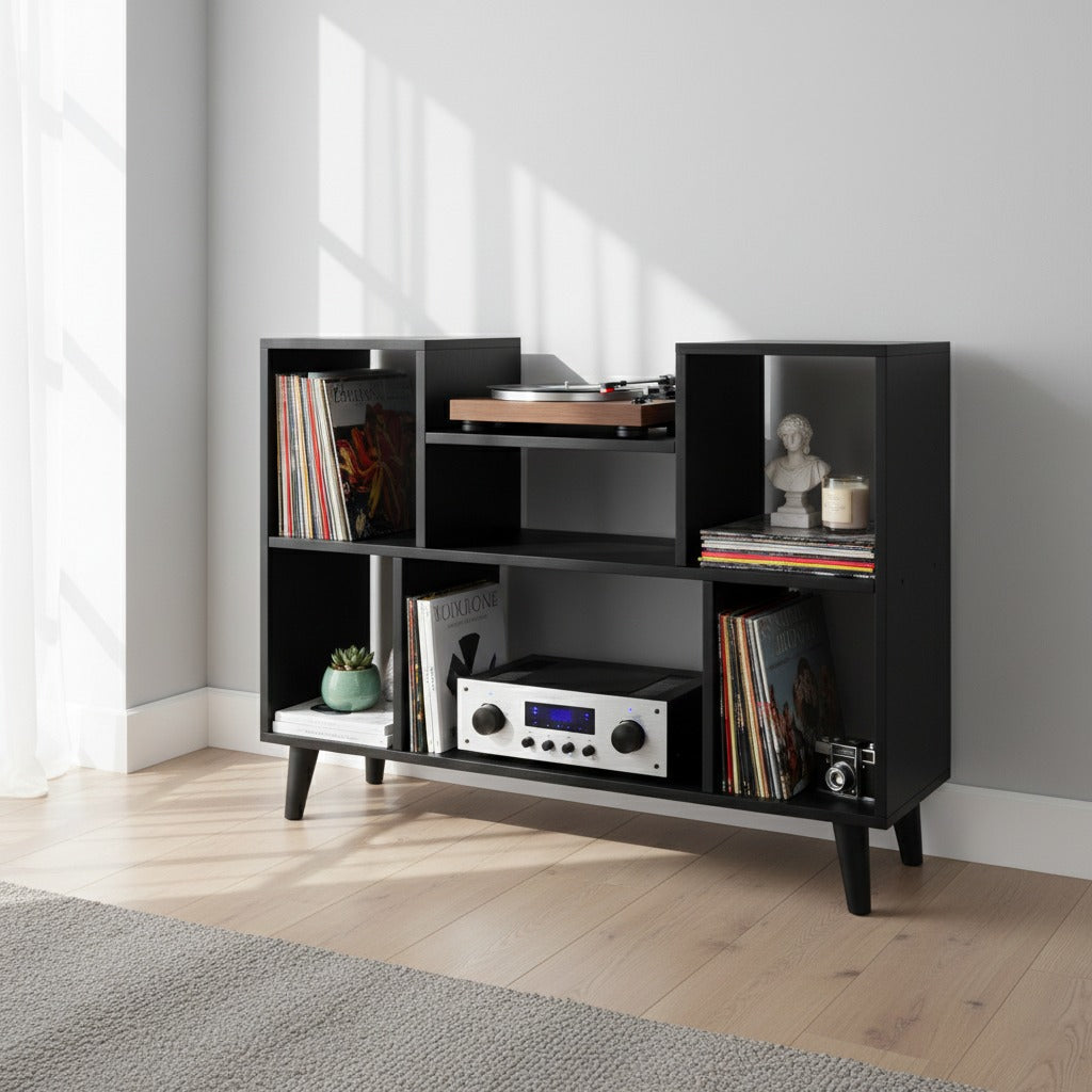 Tall Record Player Stand with Vinyl Storage – Turntable Cabinet & LP Organizer