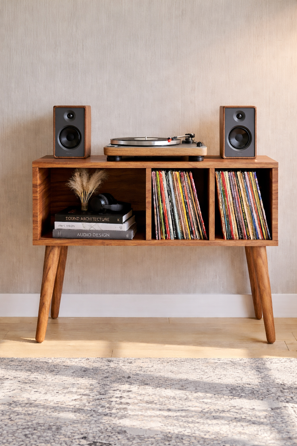 ミッドセンチュリー・レコードプレーヤー用スタンド – 80cm ターンテーブルスタンド（レコード・オーディオ機器用）