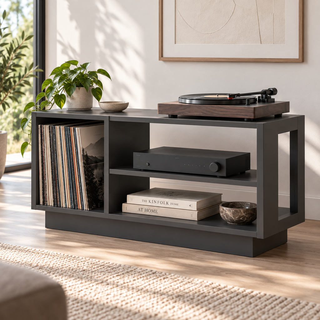 Record Player Stand with Vinyl Storage – Turntable Stand & LP Organizer
