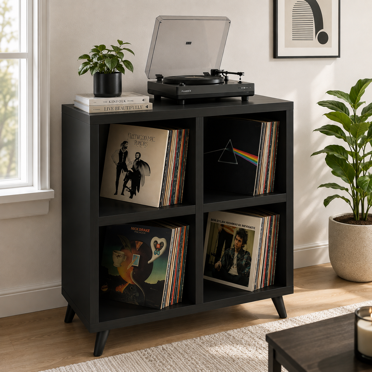 Tall Record Player Stand with Vinyl Storage – Turntable Stand & LP Organizer