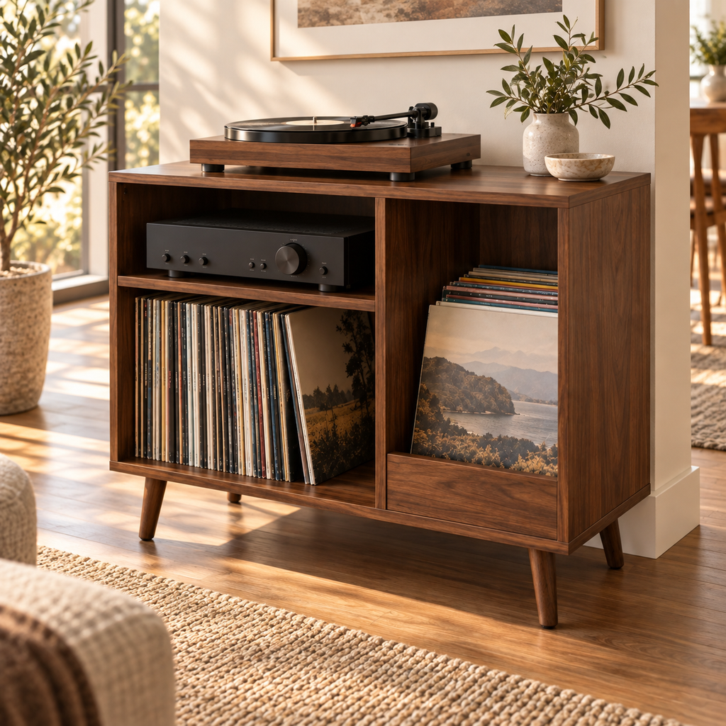 Record Player Stand with Vinyl Storage – 60 cm Turntable Stand & LP Organizer
