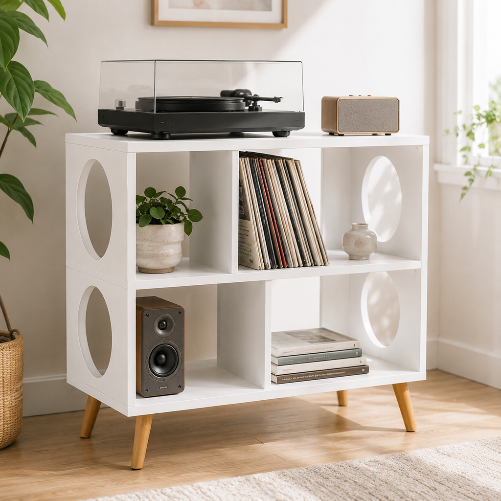 Modern Record Player Stand with Vinyl Storage – Turntable Cabinet & LP Organizer