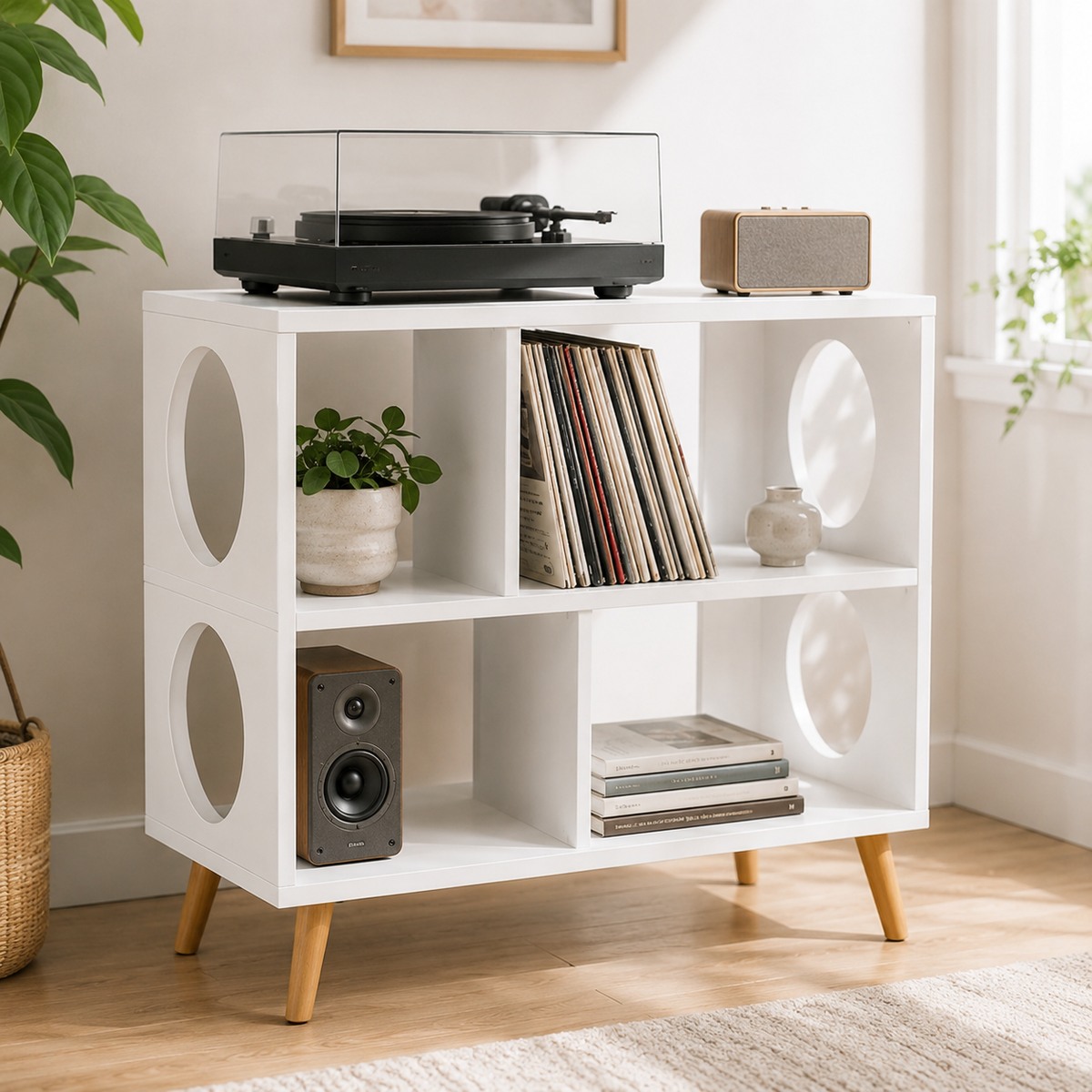 Modern Record Player Stand with Vinyl Storage – Turntable Cabinet & LP Organizer