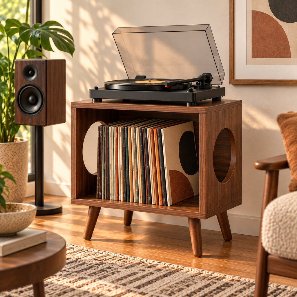 Compact Record Player Stand – Small Turntable & Vinyl Storage Table