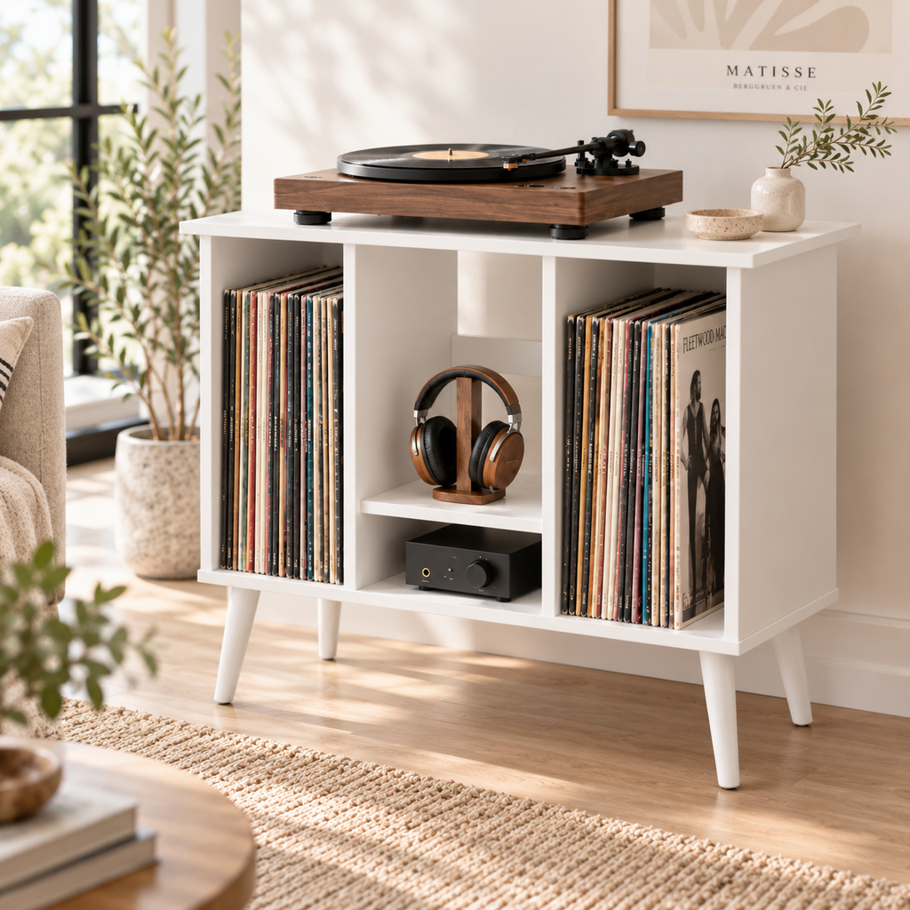 55 cm Record Player Stand with Vinyl Storage – Compact Turntable Stand & LP Organizer