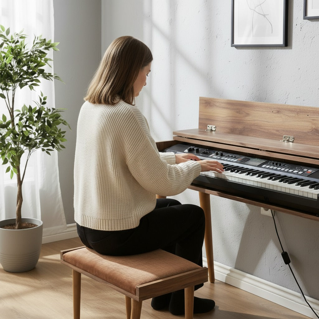Custom Piano Stand, Digital Piano Stand, Keyboard Stand, MIDI Keyboard Desk, 88 Key Piano Furniture, Modern Walnut Music Stand, MDF Hasan