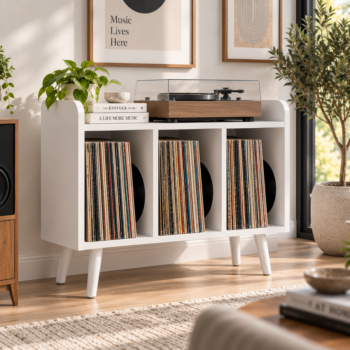 レコードプレーヤー用ハイタイプスタンド（レコード収納付き）– ターンテーブルスタンド＆LPレコード整理ラック（幅60/80/100cm）