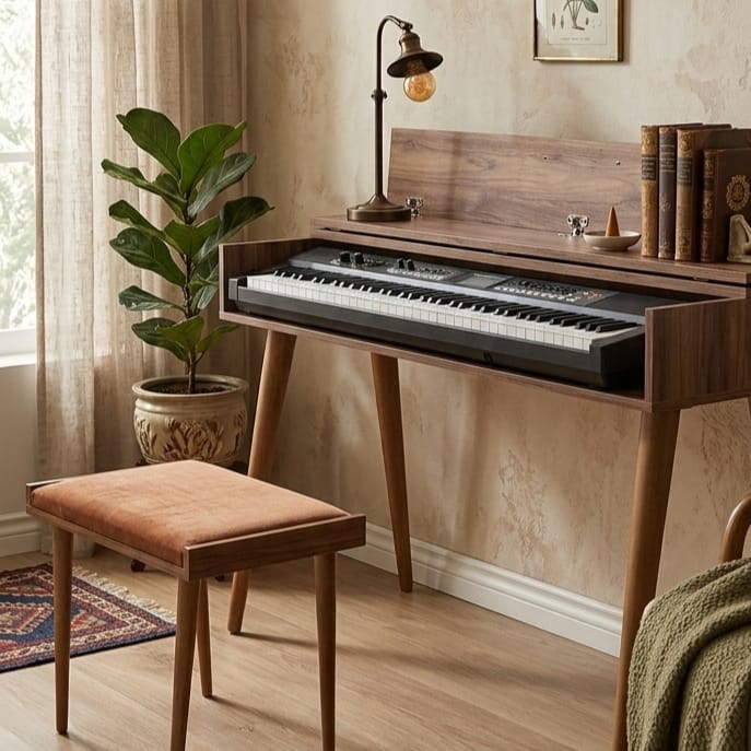 Custom Piano Stand, Digital Piano Stand, Keyboard Stand, MIDI Keyboard Desk, 88 Key Piano Furniture, Modern Walnut Music Stand