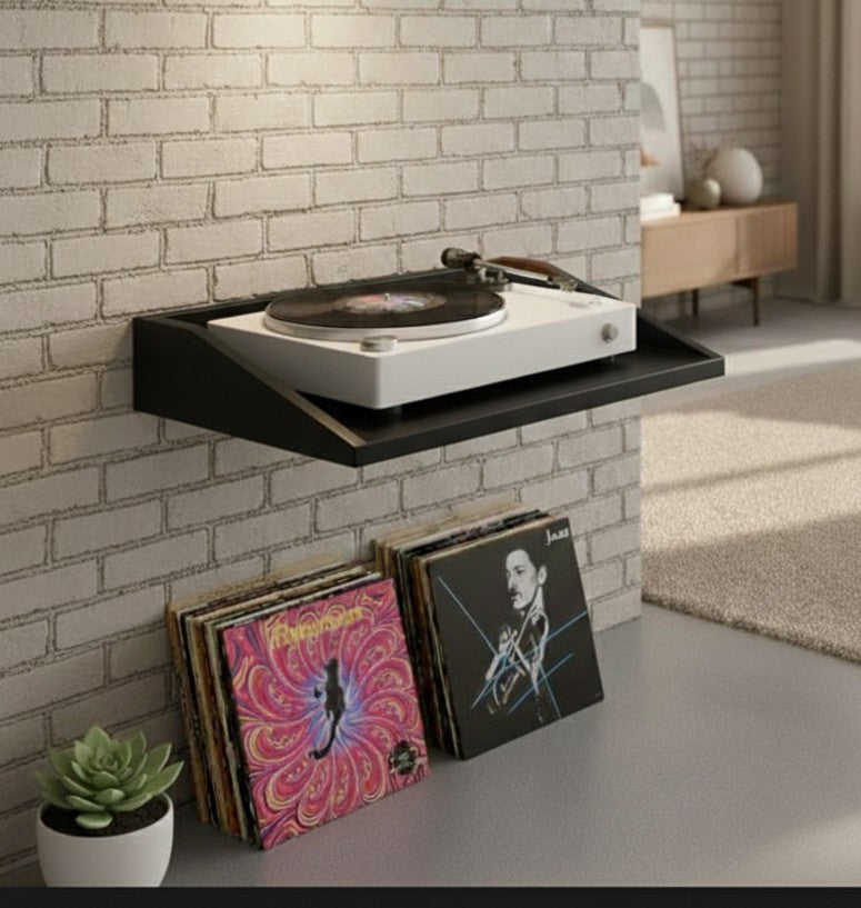 レコードプレーヤー・プロジェクター・音響機器用カスタムMDFフローティングウォールシェルフ – モダンな省スペースディスプレイ
