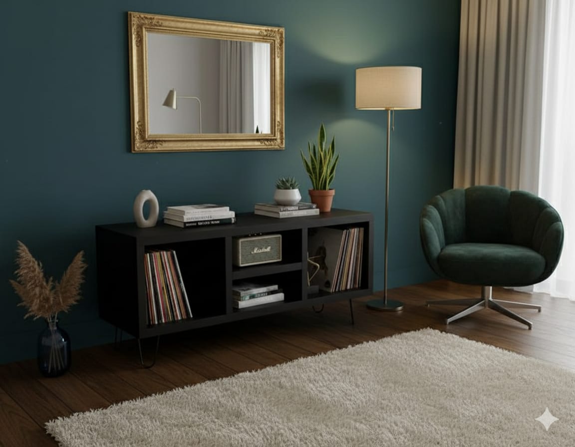 Modern Record Player Stand with Vinyl Storage – Turntable Table & LP Organizer