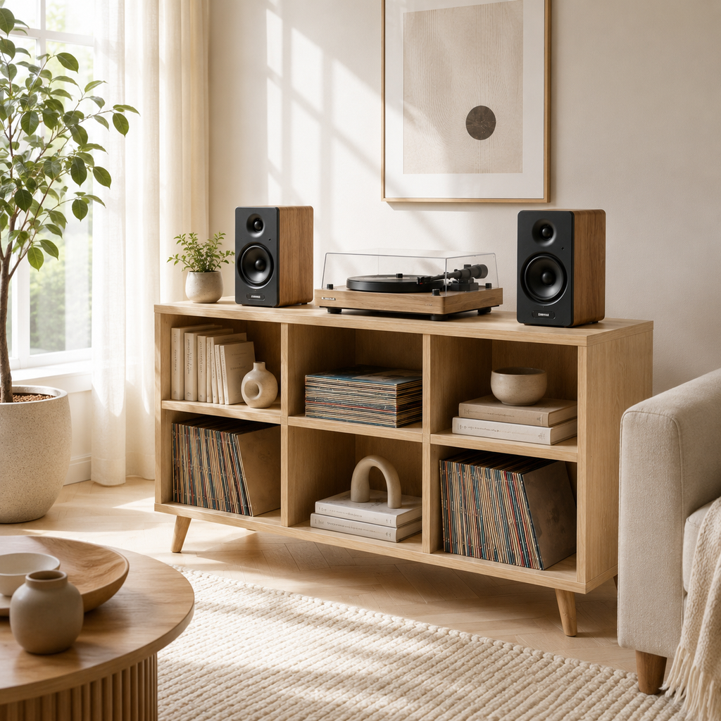 Tall Record Player Stand with Vinyl Storage – Turntable Stand & LP Organizer