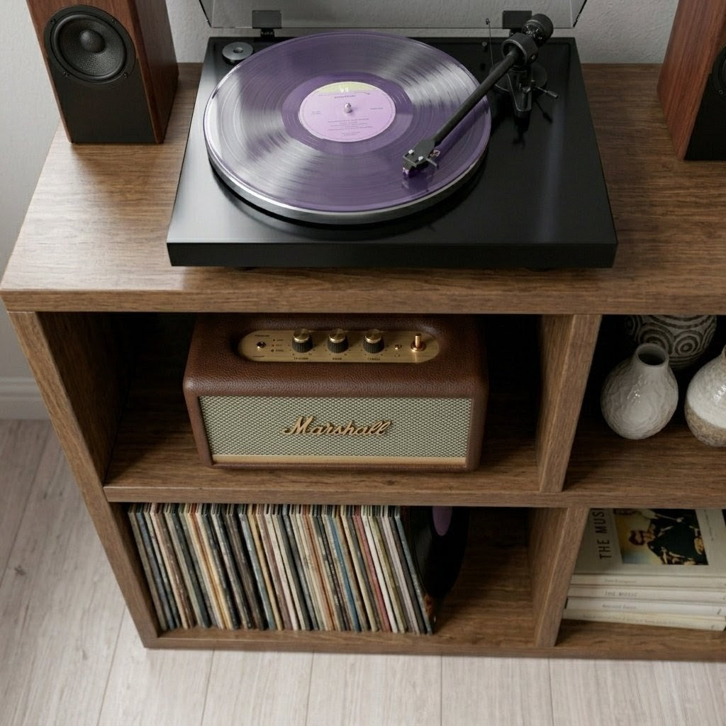 レコードプレーヤー用スタンド（レコード収納付き）– モダンなターンテーブルスタンド＆LPオーガナイザー