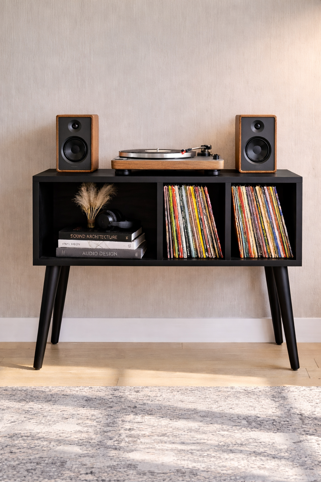 ミッドセンチュリー・レコードプレーヤー用スタンド – 80cm ターンテーブルスタンド（レコード・オーディオ機器用）