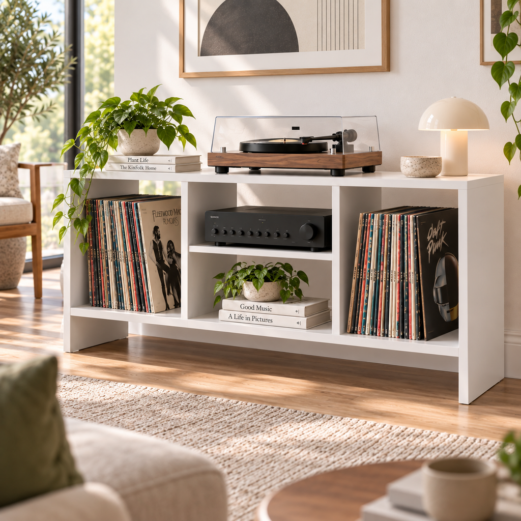 Record Player Stand with Vinyl Storage – Turntable Stand & LP Organizer