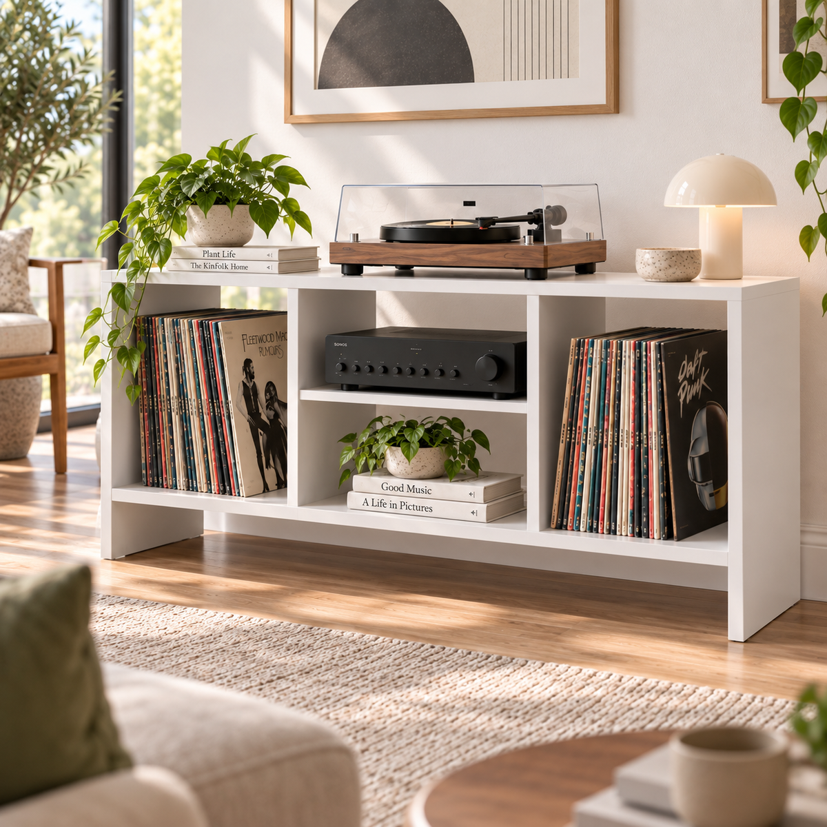 Record Player Stand with Vinyl Storage – Turntable Stand & LP Organizer