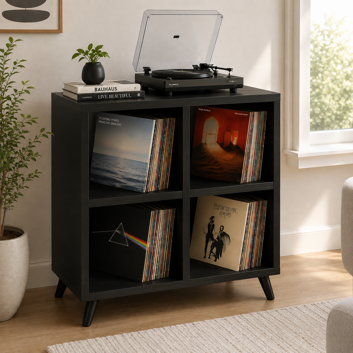 Tall Record Player Stand with Vinyl Storage – Turntable Stand & LP Organizer