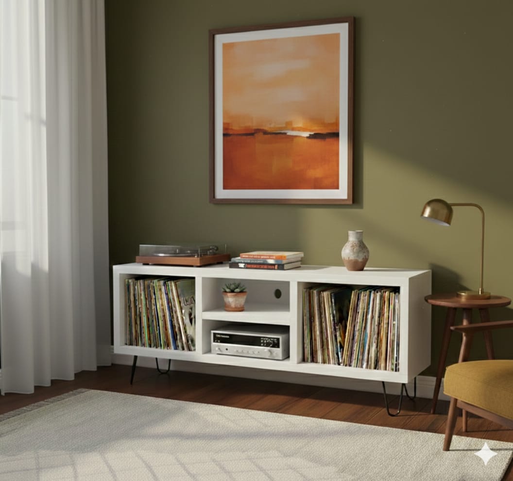 Modern Record Player Stand with Vinyl Storage – Turntable Table & LP Organizer