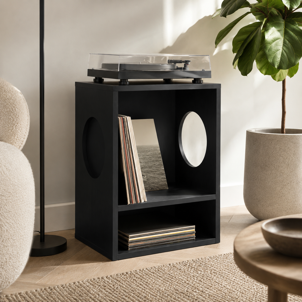 Compact Record Player Stand with Vinyl Storage – Turntable Stand & LP Organizer